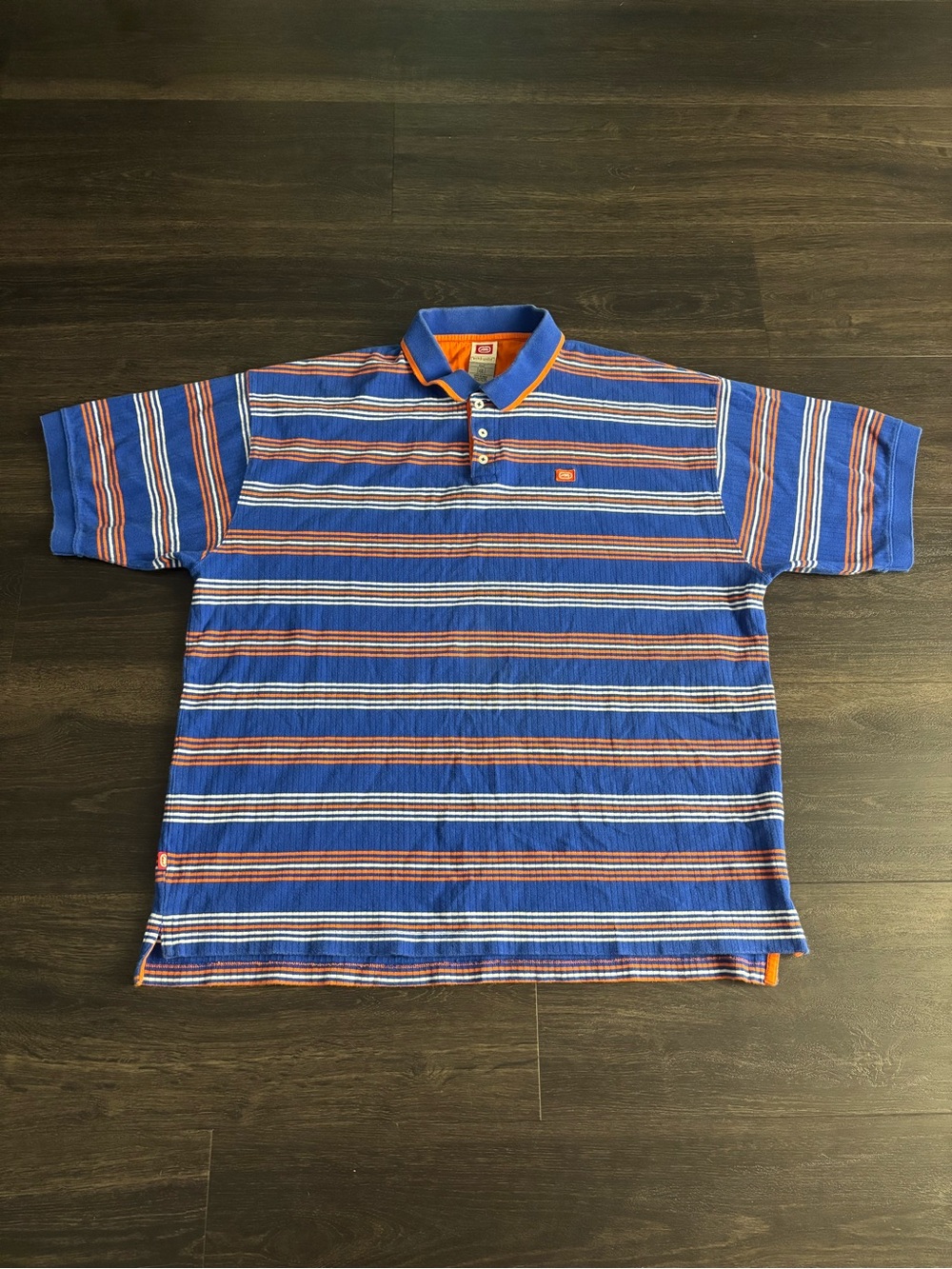 Y2K ECKO Unlimited Polo Shirt Size XXL Blue Orange Stripes